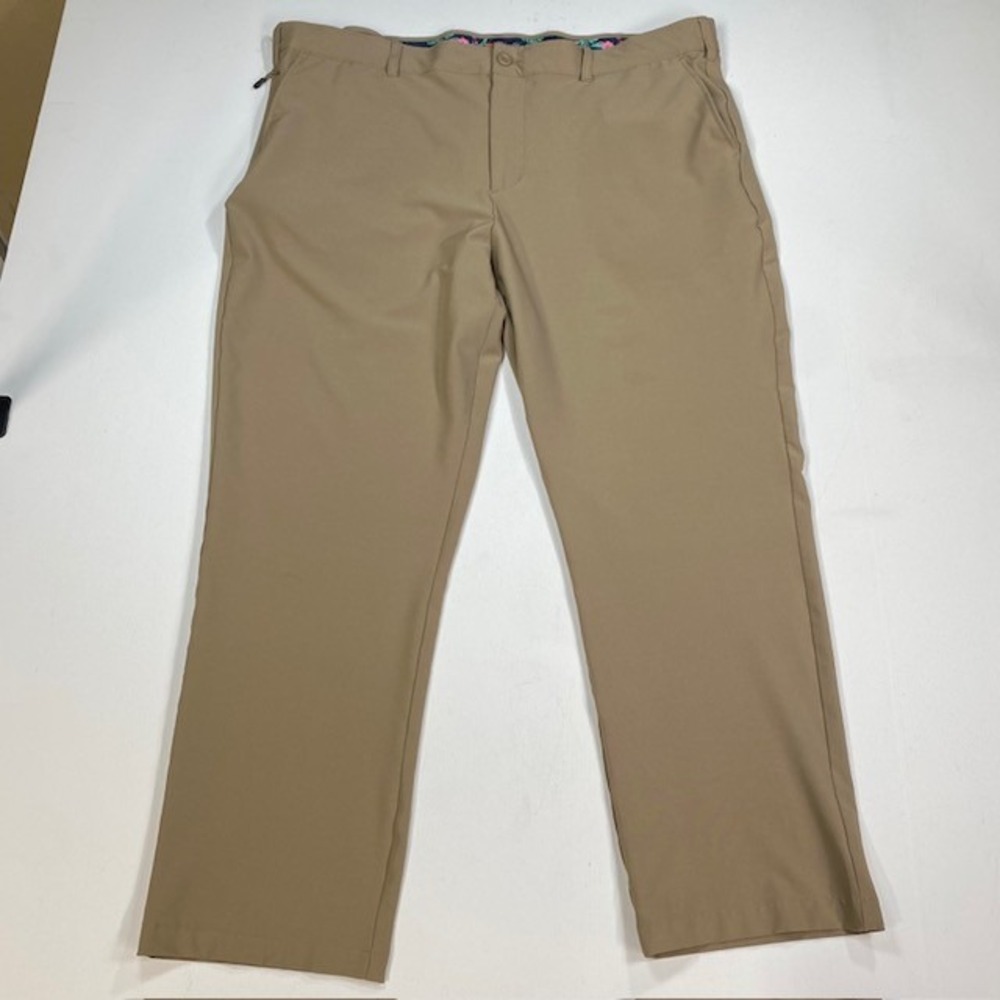 Birdie Bound Mens Performance‎ Golf Pants Khaki Stretch 42x30 Floral Waistband